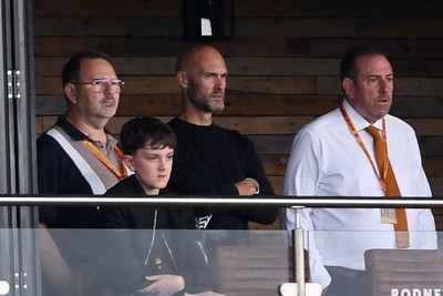 230825 - Newport County v Milton Keynes Dons - Sky Bet League 2 - ex Swansea Manager Luke Williams watching the game from the stands
