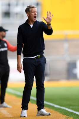 230825 - Newport County v Milton Keynes Dons - Sky Bet League 2 - Newport County Manager, David Hughes