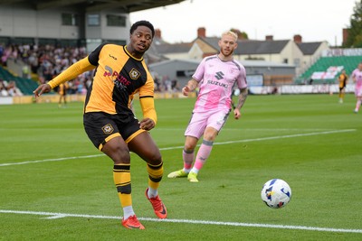 230825 - Newport County v Milton Keynes Dons - Sky Bet League 2 - Bobby Kamwa of Newport County