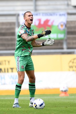 230825 - Newport County v Milton Keynes Dons - Sky Bet League 2 - Nik Tzanev of Newport County