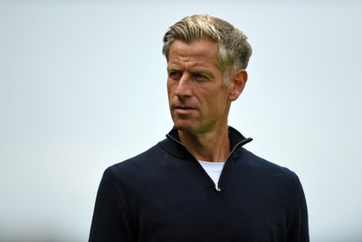230825 - Newport County v Milton Keynes Dons - Sky Bet League 2 - Newport County Manager, David Hughes at full time