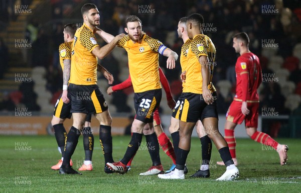070120 - Newport County v MK Dons - Leasingcom Trophy - Tristan Abrahams of Newport County celebrates scoring a goal with team mates
