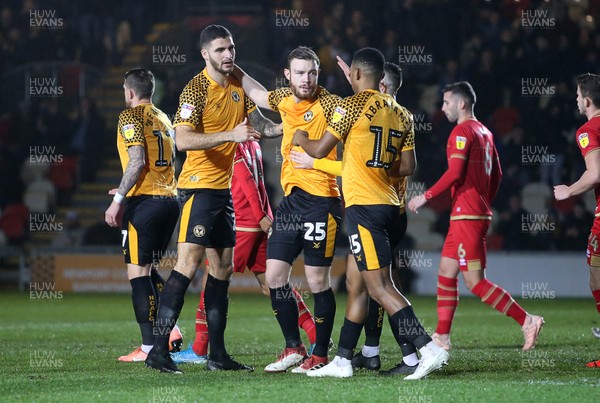 070120 - Newport County v MK Dons - Leasingcom Trophy - Tristan Abrahams of Newport County celebrates scoring a goal with team mates
