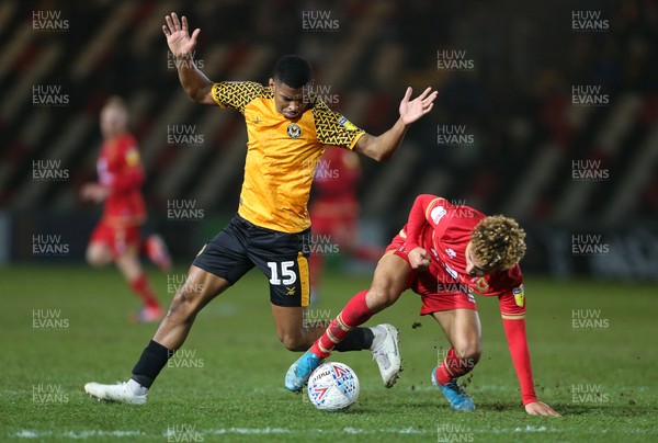 070120 - Newport County v MK Dons - Leasingcom Trophy - Matt Sorinola of MK Dons is challenged by Tristan Abrahams of Newport County