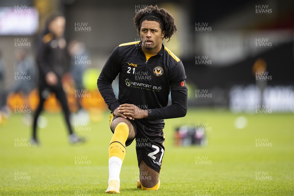 111123 - Newport County v MK Dons - Sky Bet League 2 - Olly Thomas of Newport County during the warm up