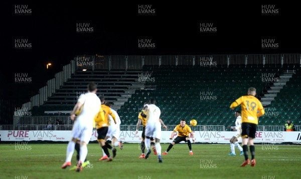 120219 - Newport County v MK Dons - SkyBet League 2 - Extra seating is installed at Rodney Parade ahead of Saturdays FA Cup tie with Manchester City