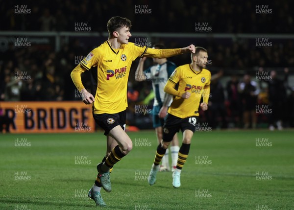 040225  Newport County v Morecambe, EFL Sky Bet League 2 - Joe Thomas of Newport County celebrates after he scores the opening goal