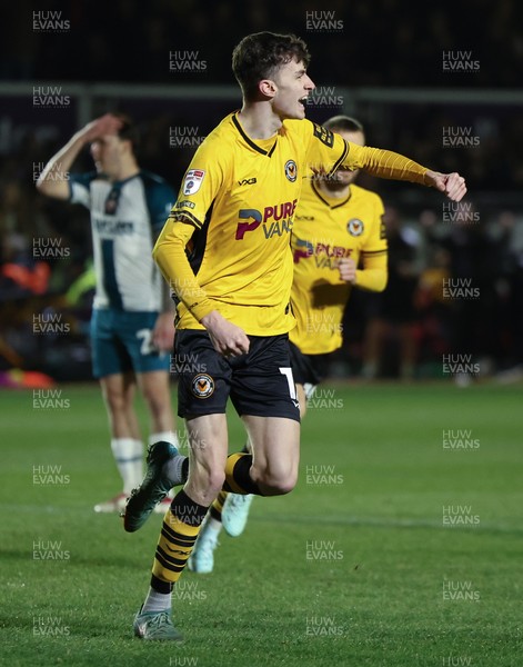 040225  Newport County v Morecambe, EFL Sky Bet League 2 - Joe Thomas of Newport County celebrates after he scores the opening goal