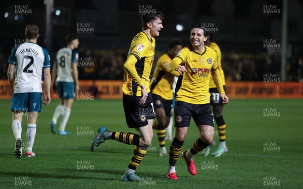 040225  Newport County v Morecambe, EFL Sky Bet League 2 - Joe Thomas of Newport County celebrates after he scores the opening goal