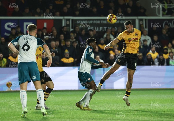 040225  Newport County v Morecambe, EFL Sky Bet League 2 - Courtney Baker-Richardson of Newport County heads at goal