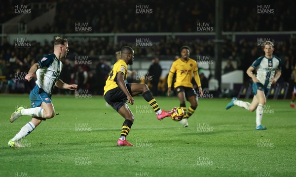 040225  Newport County v Morecambe, EFL Sky Bet League 2 - David Ajiboye of Newport County shoots to score Newport’s second goal