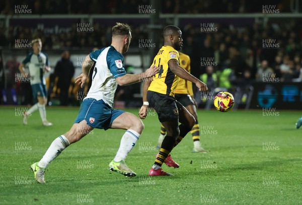 040225  Newport County v Morecambe, EFL Sky Bet League 2 - David Ajiboye of Newport County shoots to score Newport’s second goal