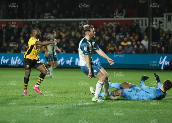 040225  Newport County v Morecambe, EFL Sky Bet League 2 - David Ajiboye of Newport County shoots to score Newport’s second goal