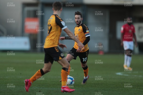 051220 - Newport County v Morecambe - Sky Bet League 2 - Josh Sheehan  with Scott Twine of Newport County in support