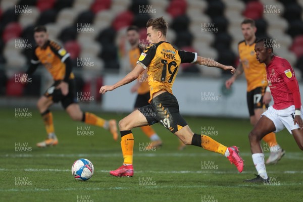 051220 - Newport County v Morecambe - Sky Bet League 2 - Scott Twine of Newport County lines up a shot on goal