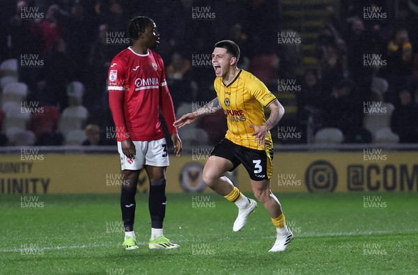 120324 - Newport County v Morecambe, EFL Sky Bet League 2 - Adam Lewis of Newport County celebrates after scoring the second goal