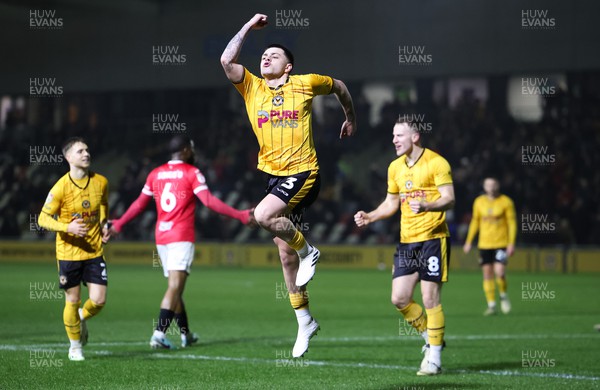 120324 - Newport County v Morecambe, EFL Sky Bet League 2 - Adam Lewis of Newport County celebrates after scoring the second goal