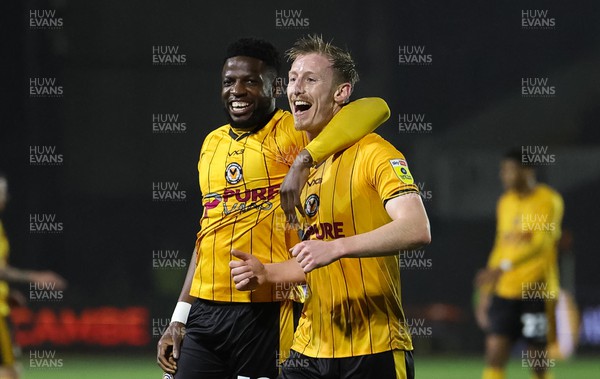 120324 - Newport County v Morecambe, EFL Sky Bet League 2 - Harry Charsley of Newport County celebrates with Offrande Zanzala of Newport County after Charsley scores the fourth goal