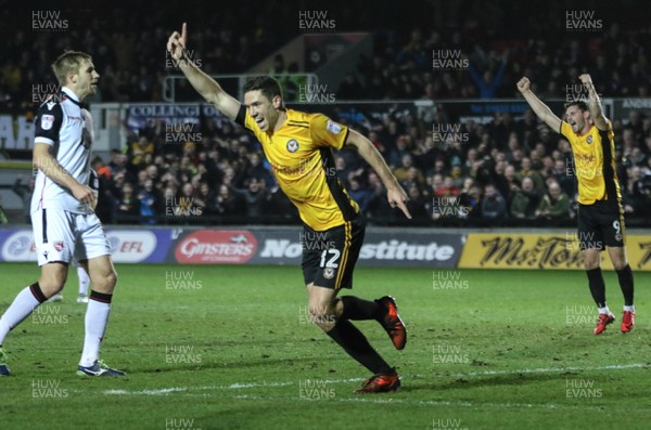 230118 - Newport County v Morecambe, SkyBet League 2 - Ben Tozer of Newport County celebrates after scoring the opening goal