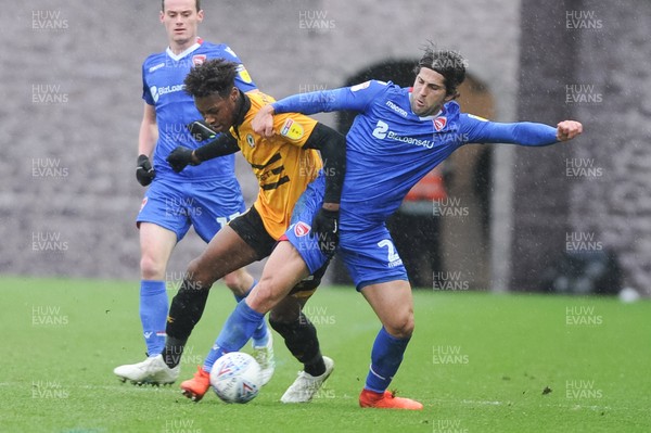 271018 - Newport County v Morecambe  Rovers - Sky Bet League 2 -  Antoine Semenyo of Newport County tackles Zak Mills of Morecambe  