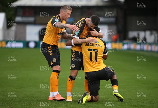 300920 - Newport County v Newcastle United - Carabao Cup - Tristan Abrahams of Newport County celebrates scoring a goal with team mates