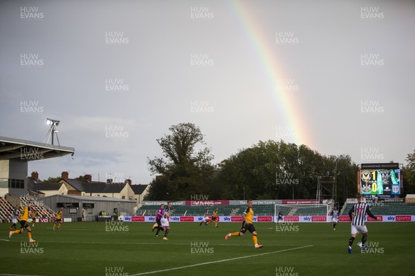 300920 - Newport County v Newcastle United - Carabao Cup - A rainbow shines over Rodney Parade during the game