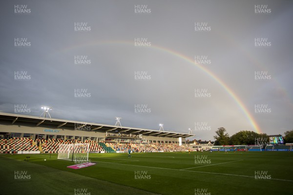 300920 - Newport County v Newcastle United - Carabao Cup - A rainbow shines over Rodney Parade during the game