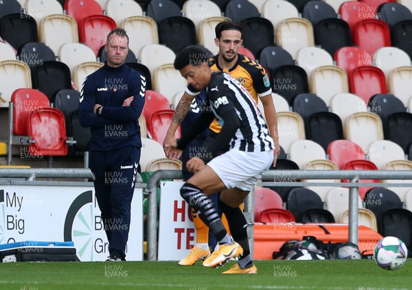 300920 - Newport County v Newcastle United - Carabao Cup - Newport County Manager Michael Flynn watches on