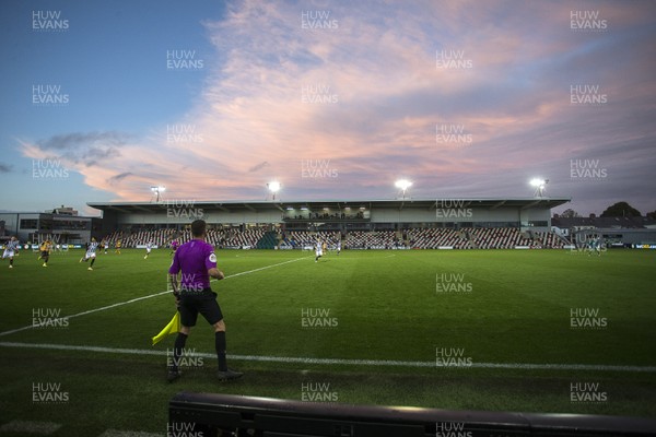300920 - Newport County v Newcastle United - Carabao Cup - General View of Rodney Parade during the game with the linesman running the line