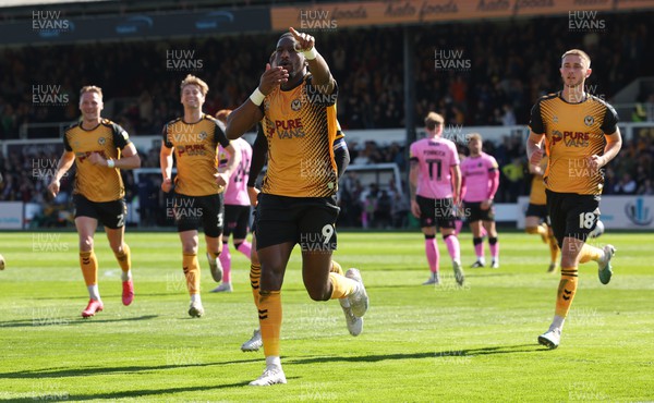 070423 - Newport County v Northampton Town, EFL Sky Bet League 2 - Omar Bogle of Newport County celebrates after he shoots to score the opening goal
