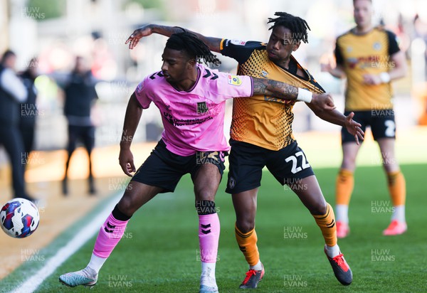 070423 - Newport County v Northampton Town, EFL Sky Bet League 2 - Nathan Moriah-Welsh of Newport County and Akinwale Odimayo of Northampton Town compete for the ball