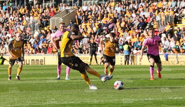 070423 - Newport County v Northampton Town, EFL Sky Bet League 2 - Omar Bogle of Newport County scores the second goal as he scores from the penalty spot