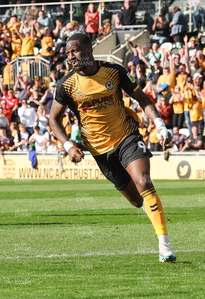 070423 - Newport County v Northampton Town, EFL Sky Bet League 2 - Omar Bogle of Newport County celebrates after he scores the second goal from the penalty spot