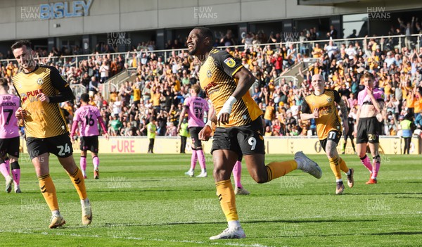 070423 - Newport County v Northampton Town, EFL Sky Bet League 2 - Omar Bogle of Newport County celebrates after he scores the second goal from the penalty spot