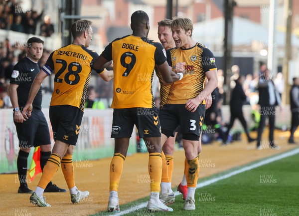 070423 - Newport County v Northampton Town, EFL Sky Bet League 2 - Omar Bogle of Newport County celebrates with Declan Drysdale of Newport County after he scores the second goal from the penalty spot