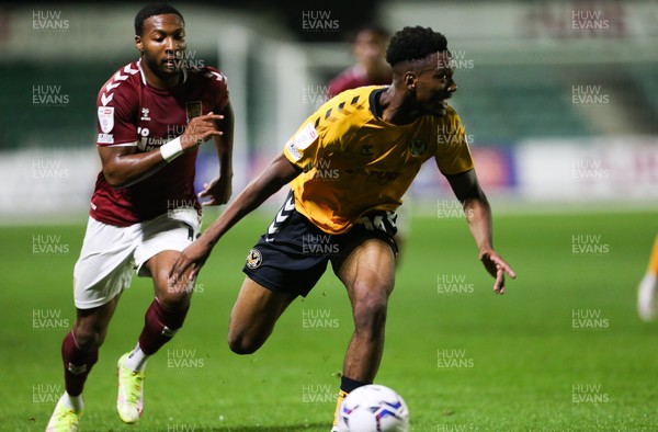 140921 - Newport County v Northampton Town, Sky Bet League 2 - Timmy Abraham of Newport County sets up an attack