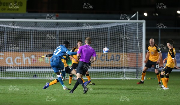 061020 - Newport County v Norwich City U21,  EFL Trophy - Matthew Dennis of Norwich City Under-21s curls in a shot to score the fourth goal