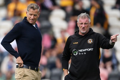 020825 - Newport County v Notts County - Sky Bet League 2 - Newport County Manager, David Hughes and Newport County Assistant Manager, Wayne Hatswell