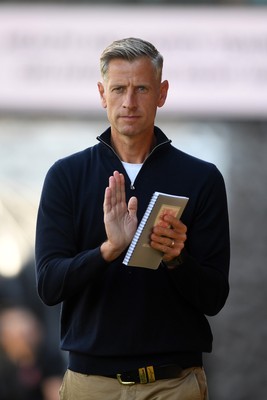 020825 - Newport County v Notts County - Sky Bet League 2 - Newport County Manager, David Hughes is welcomed to Rodney Parade by the fans