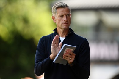 020825 - Newport County v Notts County - Sky Bet League 2 - Newport County Manager, David Hughes is welcomed to Rodney Parade by the fans