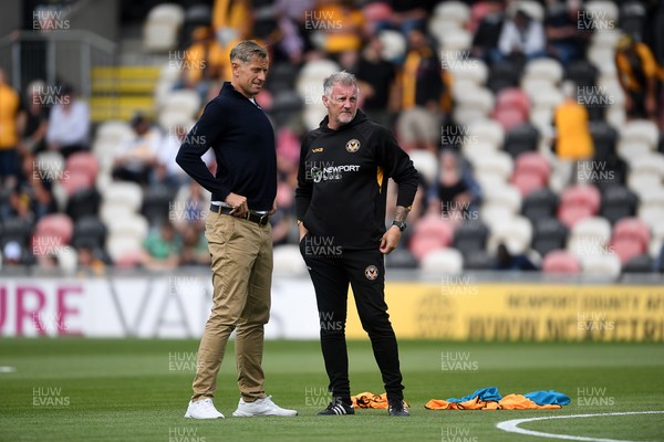 020825 - Newport County v Notts County - Sky Bet League 2 - Newport County Manager, David Hughes and Newport County Assistant Manager, Wayne Hatswell