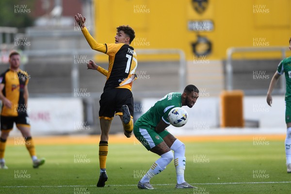 020825 - Newport County v Notts County - Sky Bet League 2 - Joe Thomas of Newport County wins the header