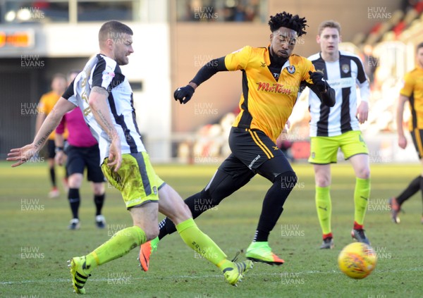 170218 - Newport County v Notts County - Sky Bet League 2 -  Marlon Jackson of Newport County chases down Carl Dickinson of Notts County
