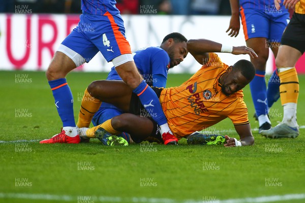 041123 - Newport County v Oldham Athletic - FA Cup First Round - Omar Bogle of Newport County is frustrated at a near miss