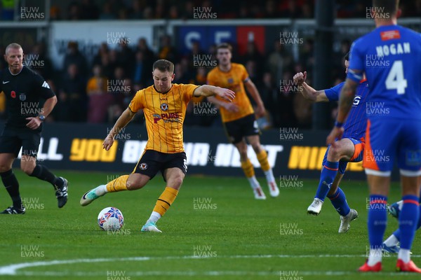 041123 - Newport County v Oldham Athletic - FA Cup First Round - Bryn Morris of Newport County shoots at goal