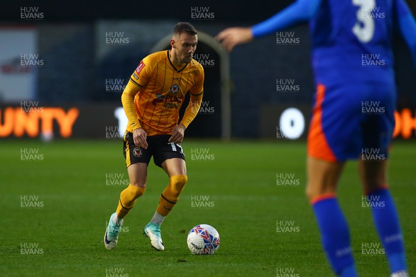 041123 - Newport County v Oldham Athletic - FA Cup First Round - Shane McLoughlin of Newport County lines up a shot at goal