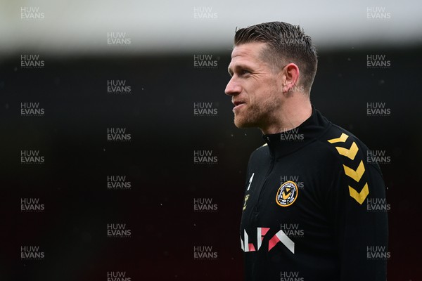 120222 - Newport County v Oldham Athletic - Sky Bet League 2 - Scot Bennett of Newport County during the pre-match warm-up 