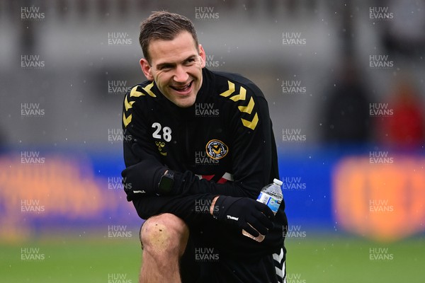 120222 - Newport County v Oldham Athletic - Sky Bet League 2 - Mickey Demetriou of Newport County during the pre-match warm-up 