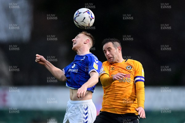 120222 - Newport County v Oldham Athletic - Sky Bet League 2 - Davis Keillor-Dunn of Oldham Athletic under pressure from Matty Dolan of Newport County 