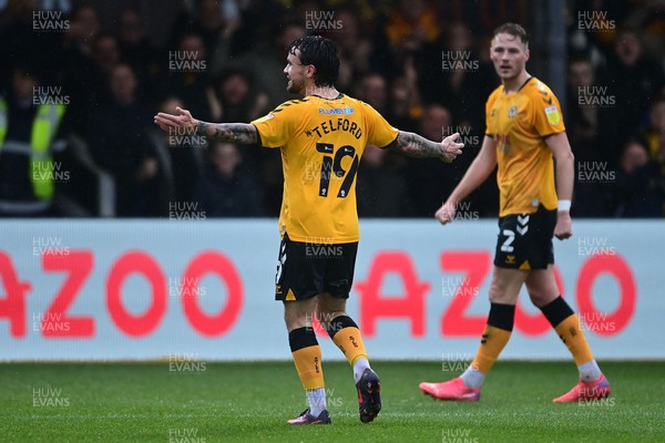 120222 - Newport County v Oldham Athletic - Sky Bet League 2 - Dom Telford of Newport County celebrates scoring his side's second goal 